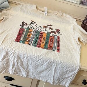 Gildan Cream Tee with Colorful Book and Floral Design